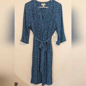 NWT Style & Co Dress Belted Pintuck Feminine 3/4 Sleeve Knee Length Dress, L